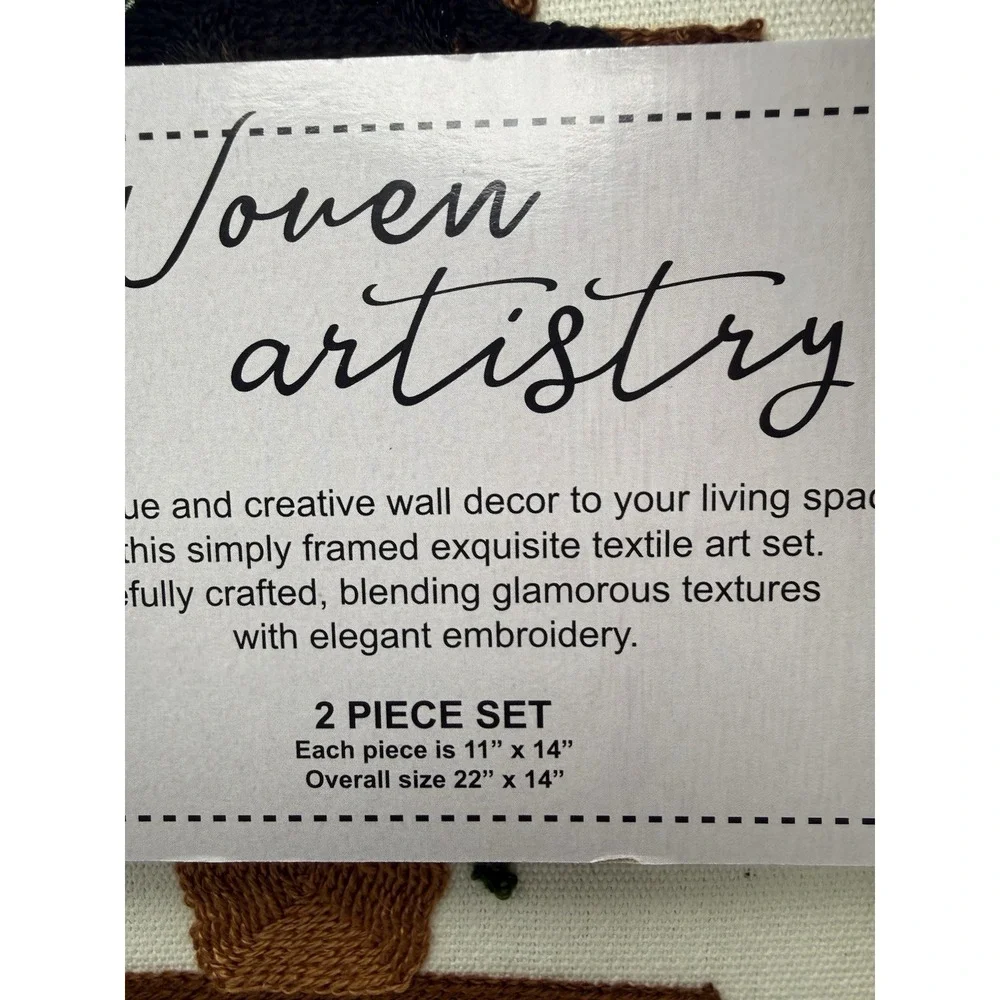 NWT BP Home Woven Artistry Needlepoint Art Plants Cat Flowers Framed Set of 2